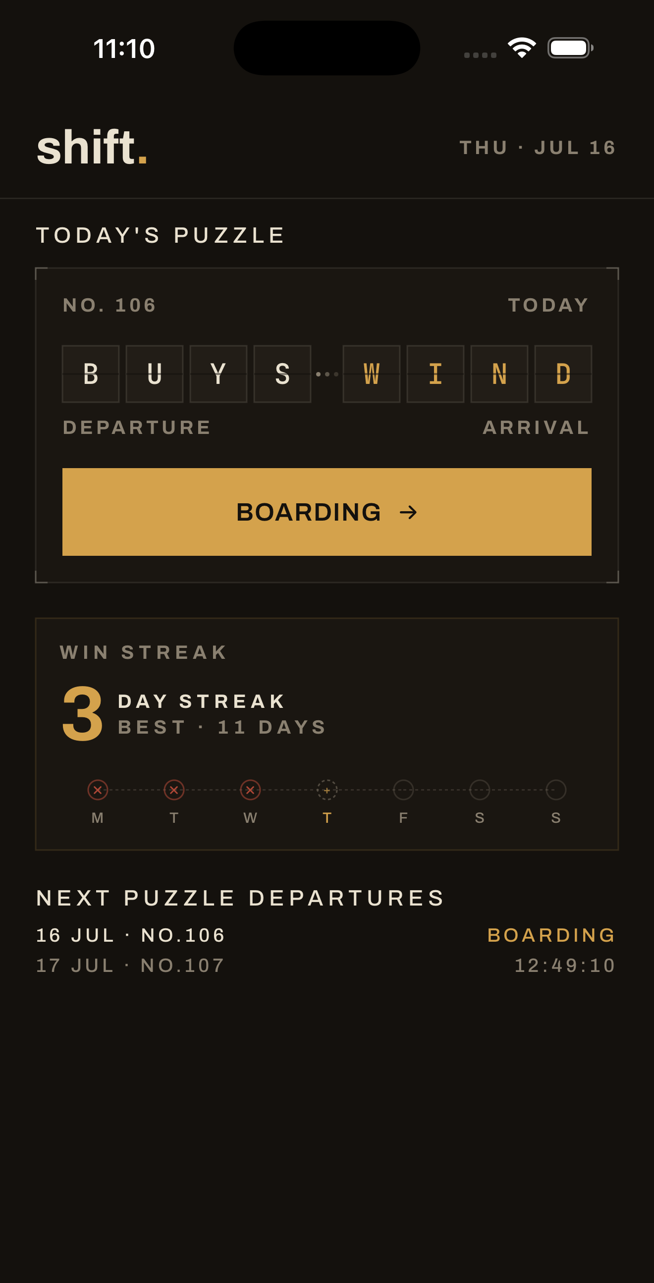 Today's puzzle screen