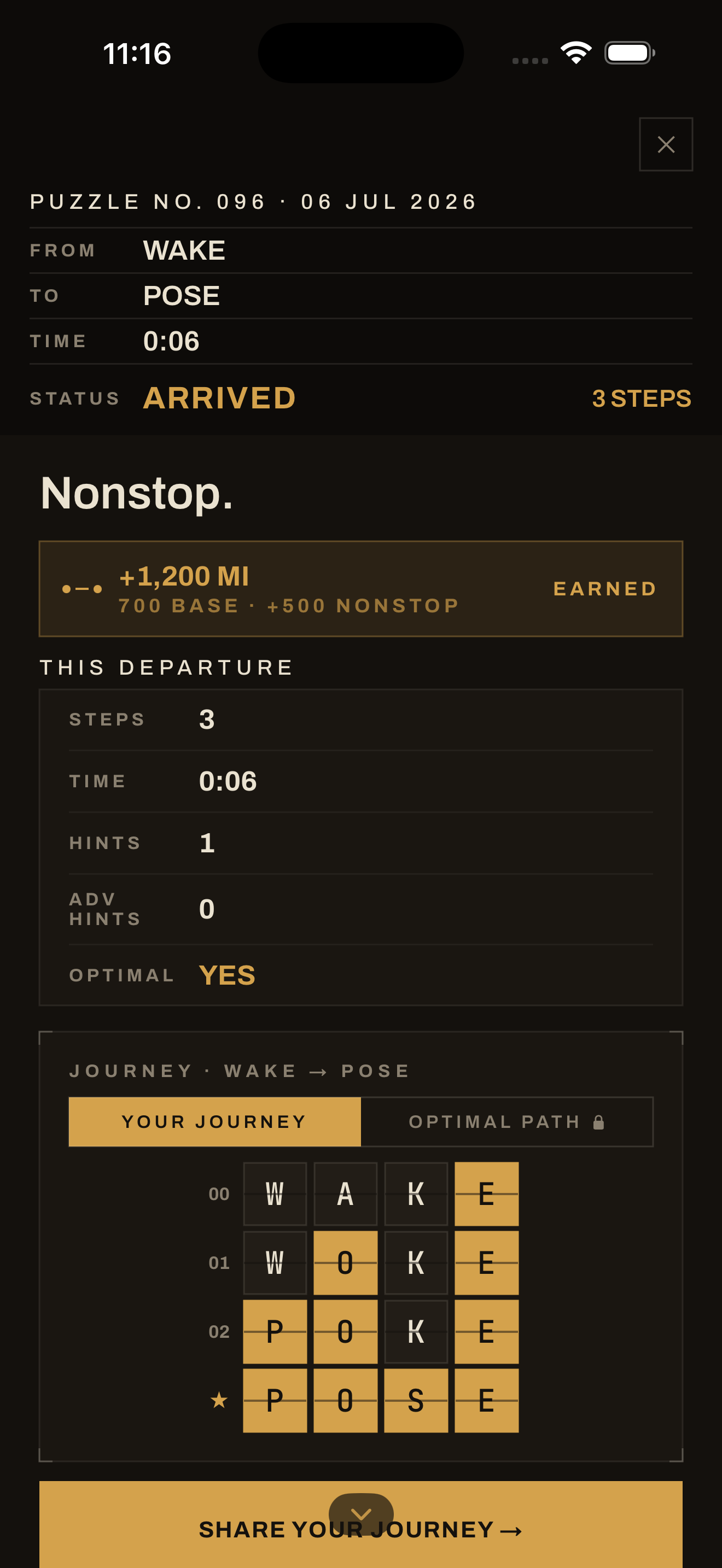 Win screen with fare miles earned